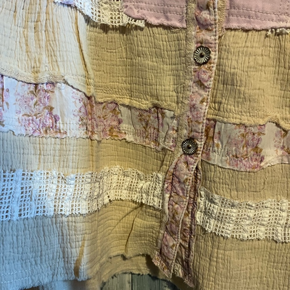 Pol Patchwork Button-Down Shirt In Cream And Lave… - image 6